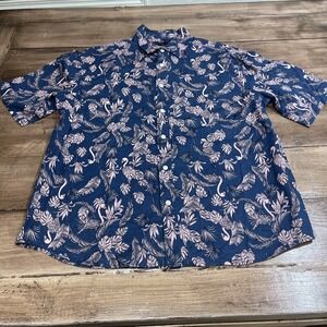 Banana Republic Shirt Mens M Oversize Fit Linen Flamingo All Over Short Sleeve
